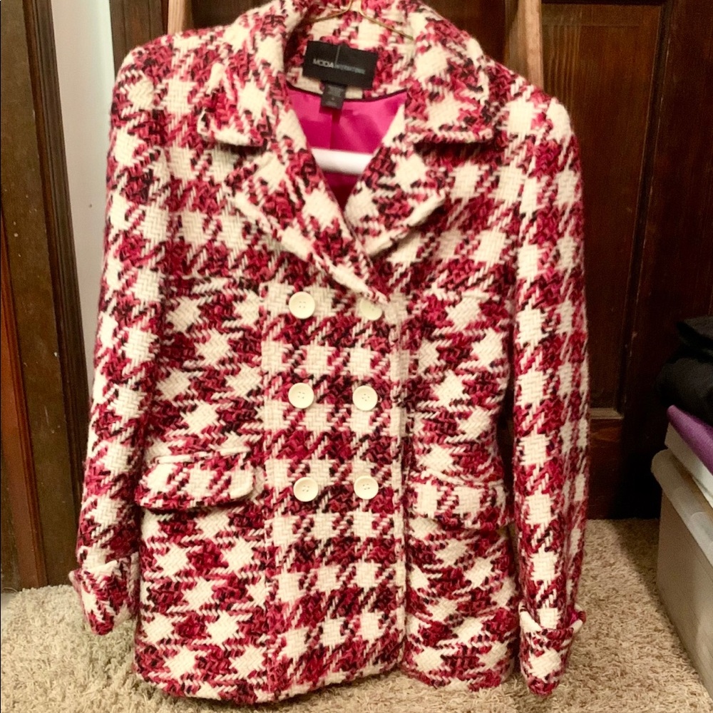 Hot Pink, black & white women’s winter coat